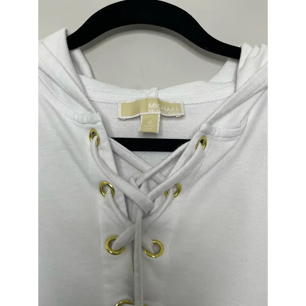 Michael Kors Hoodie Sweater‎ Long Sleeve Lace Up White Medium Streetwear Casual